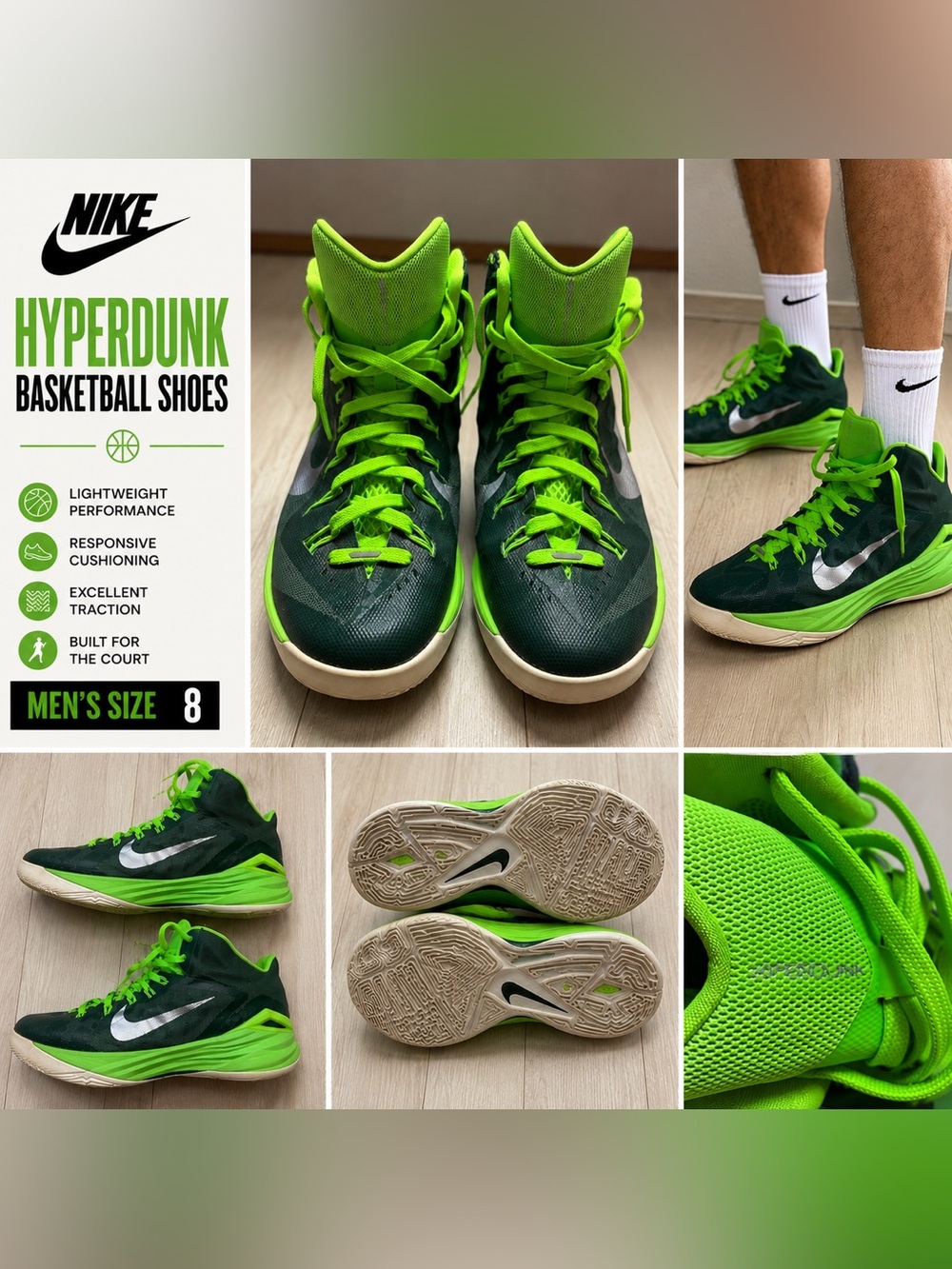 Nike Hyperdunk Basketball Shoes Neon Green Black Men’s High Top  Athletic